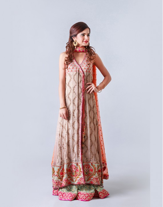 Pink Angarkha mint Green Border B-203 Pink Angarkha mint Green Border B-203